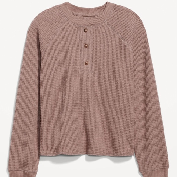 NWT OLD NAVY Plush Waffle-Knit Henley Top Color: Mushroom - Picture 1 of 5
